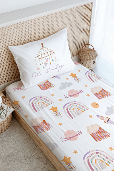 Tuğba Kuğu Tek Kişilik Lastikli Çarşaf Seti - Iconic Serisi - Vintage Uzay