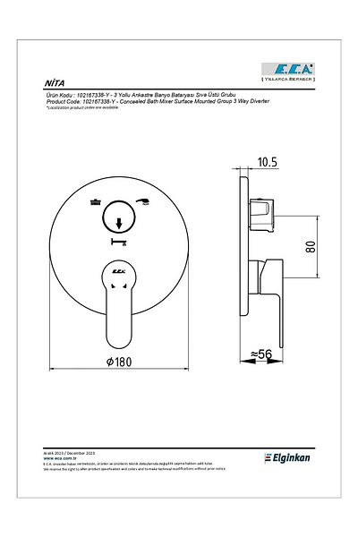 Eca Nita Concealed Bathroom Faucet Surface Mounted Group - 3 Way 102167338-Y
