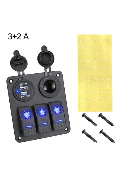 AINYSZIN 3 And 2 A Type 12v 24v Car Switch Panel 2/3 Gang Waterproof Light Toggle Control Digital Voltmeter D