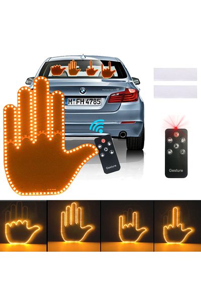 Choice 4 Gesture Hand LED Indicator for Car Rear Window Middle Finger, with Remote