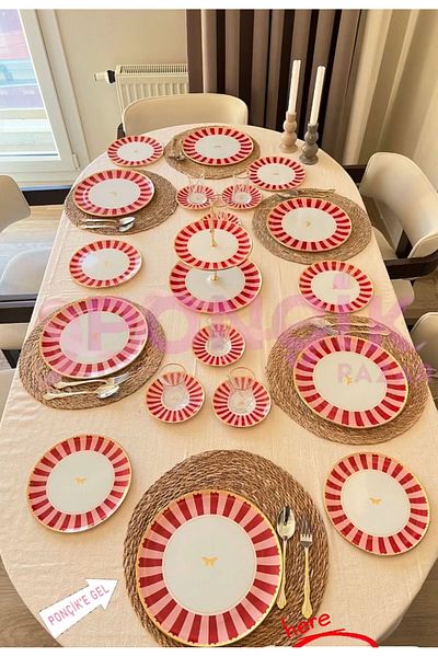 PONCİKPAZAR 30 Piece Pink Candy Tea Cake Serving Set Excluding Cookies (Including Spoon)