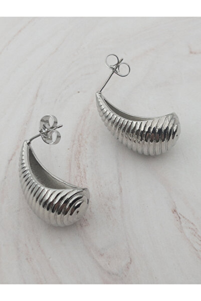 Siya Silver Striped Teardrop Drop Earrings-2.7 cm
