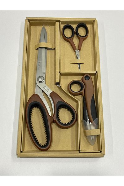 karantuhafiye Titanium Scissors Set of 3 - Brown