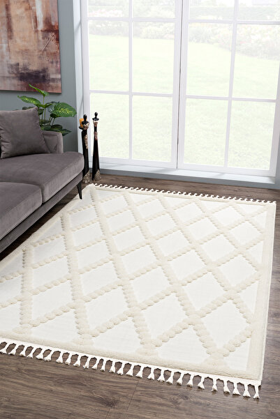 Giza Home Madu Krem Saçaklı Dokuma Salon ve Oturma Odası Halısı 1150-RO66