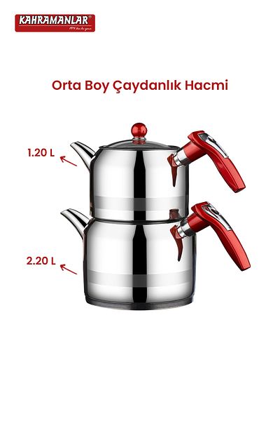 Kahramanlar Steel Rain Medium Size Steel Teapot Red