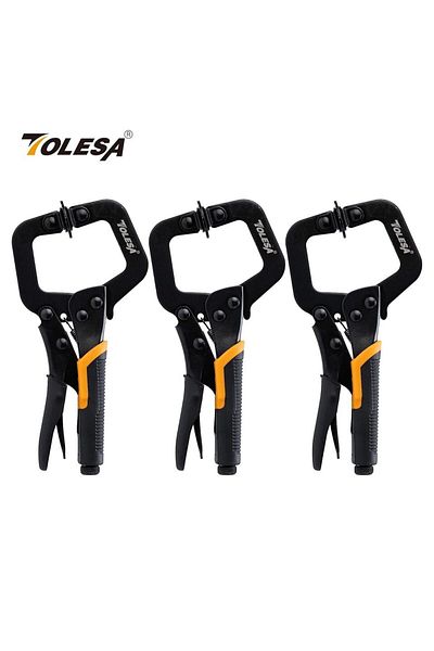 TOLESA 6 Inches 6" C Clamp 3pcs Metal Face Clamp Locking Plier With Flat Swivel Pads For Woodworking