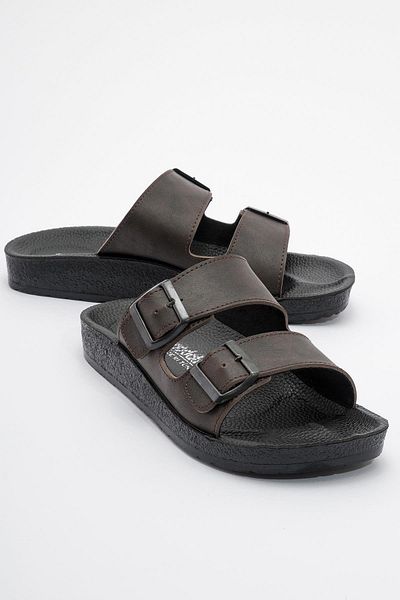 CCWAY AYAKKABI Men's Slippers - Two Buckles, Brown Color