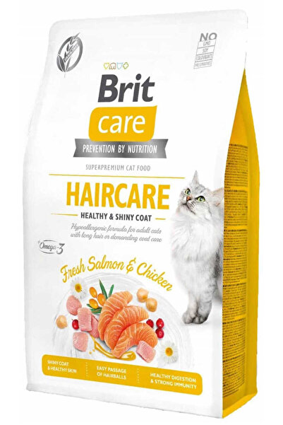 Brit care haircare tahılsız 2kg deri tüy sağlığı için tahılsız tavuk ve somonlu yetişkin kedi maması