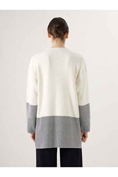 LC Waikiki Ecru Mock Neck Patterned Long Sleeve Women's Knitwear Tunic