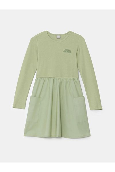 LC Waikiki Lcw Kids Green Crew Neck Girls' Dress