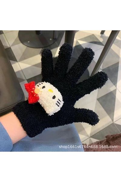Choice Hello Kitty Cute Sanrio Kitty Gloves Plush Coral Winterwarm Candy-colored Gloves Hello Kitty Cuteglo