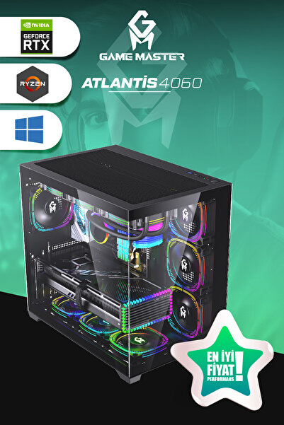 GM Game Master Atlantis 4060 Ryzen 5 5600 CPU 32GB RAM 1TB M.2 RTX4060 Sıvı Soğutuculu Akvaryum Gaming Pc