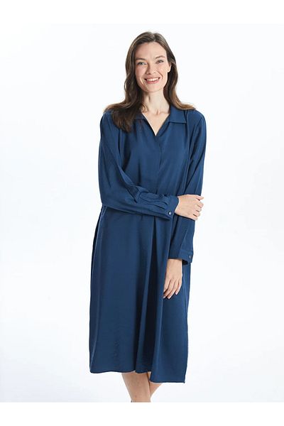 LC Waikiki Lcw Grace Indigo Shirt Collar Women's Dress