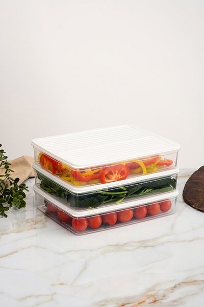 netteucuzluk 3-Piece White Refrigerator Organizer - 2400 Ml, Suitable for Microwave and Freeze, Storage Container