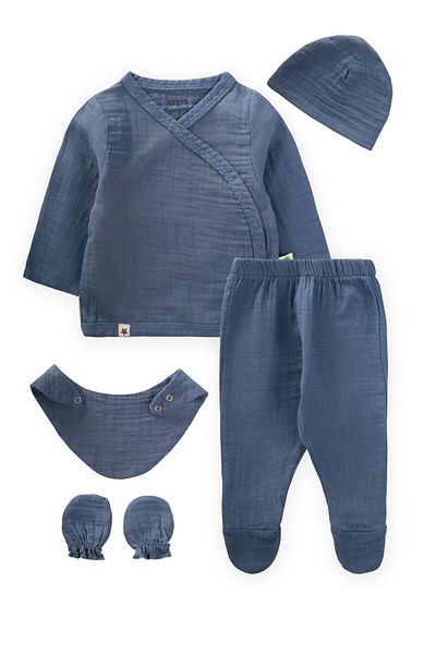 Cigit Set pentru copii organic albastru indigo 0-3 luni - eliberare spital