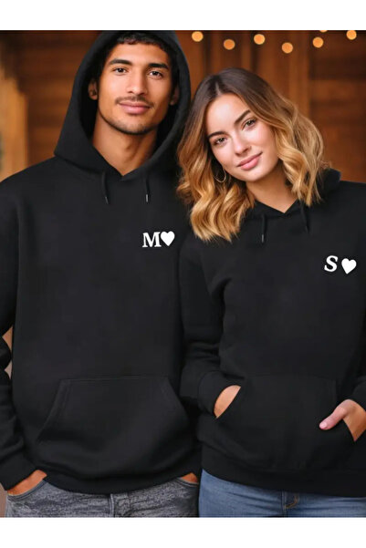Frisson Sevgili Çift Kombini Kişiye Özel Harf Baskılı 2'li Sweatshirt