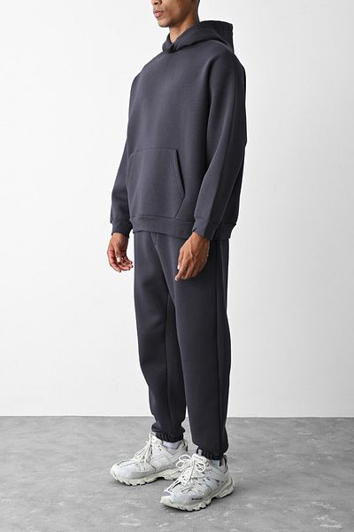 ruNadeS Men's Sports Tracksuit Set - Smoked 3 Thread, Fleece Oversize, Elastic Leg