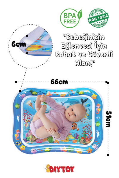 Diytoy Baby Water Play Mat - Tummy Time Tummy Activity Time Fun Inflatable (Test Reported)