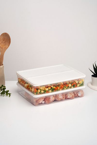 netteucuzluk 2400 ml White Refrigerator - Set of 2 Storage Suitable for Microwave and Freezer