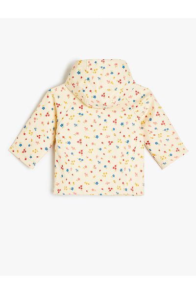 Koton Floral Print Long Sleeve Pocket Detailed Hooded Raincoat