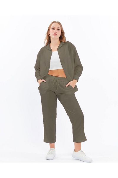 İkmal Σετ γυναικείο μακρυμάνικο πουκάμισο IKMAL Strawberry Fabric Wrinkled Seasonal Lycra