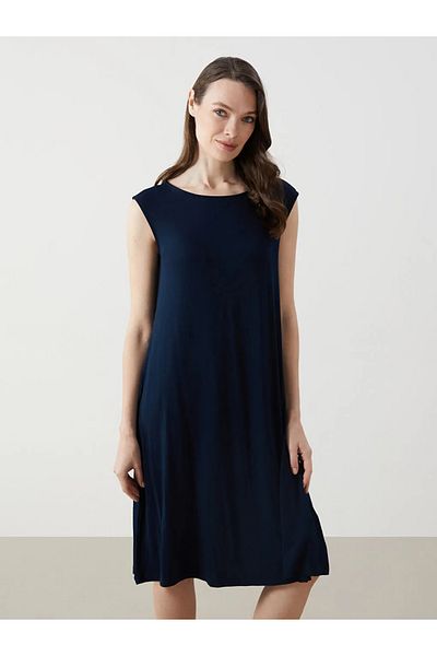 LC Waikiki Lcw Grace Navy Blue Crew Neck Women's Dress