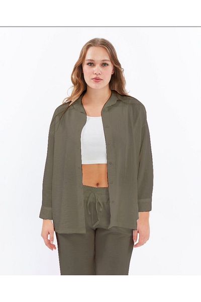 İkmal Σετ γυναικείο μακρυμάνικο πουκάμισο IKMAL Strawberry Fabric Wrinkled Seasonal Lycra