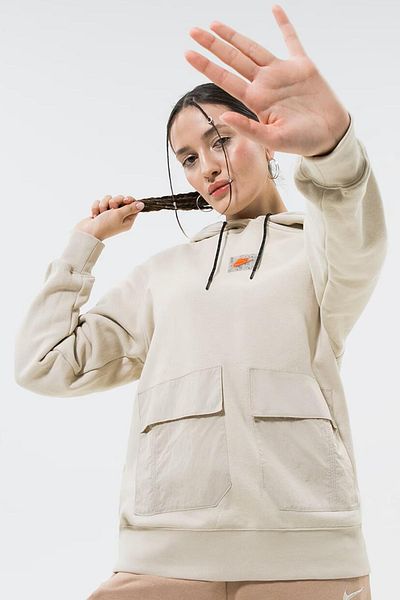 Nike Αθλητικά ρούχα Fleece Γυναικεία Μωβ Hoodie Oversize Γυναικεία Φαρδιά Φούτερ με κουκούλα Μπεζ