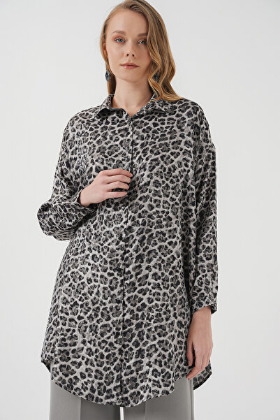 Bigdart 5944 Desenli Uzun Gömlek Tunik - Siyah