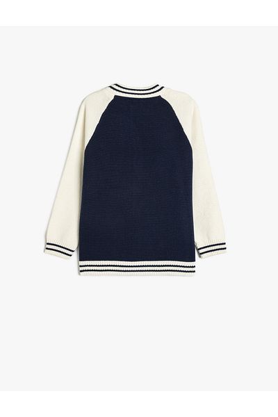 Koton Embroidery Detailed Round Neck Long Sleeve Snap Closure Bomber Cardigan