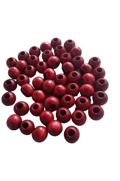 Selin 10 Mm Red Color Wooden Beads - 50 Grams (Average ± 110 - 150 Pieces)