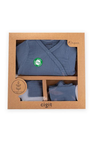 Cigit Set pentru copii organic albastru indigo 0-3 luni - eliberare spital