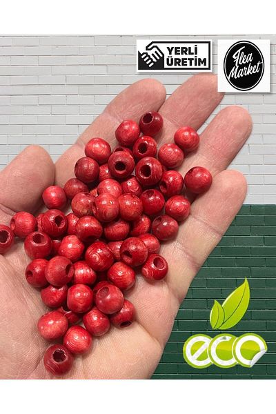 Selin 10 Mm Red Color Wooden Beads - 50 Grams (Average ± 110 - 150 Pieces)