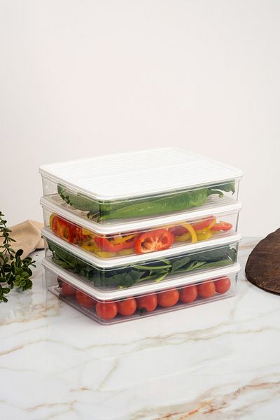 netteucuzluk 4-Piece White Refrigerator Organizer - 2400 Ml, Suitable for Microwave and Freeze, Storage Container