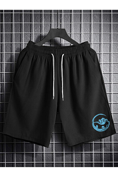 De Carte شورت برمودا موسمي للنساء والرجال مطبوع عليه شعار Aqua