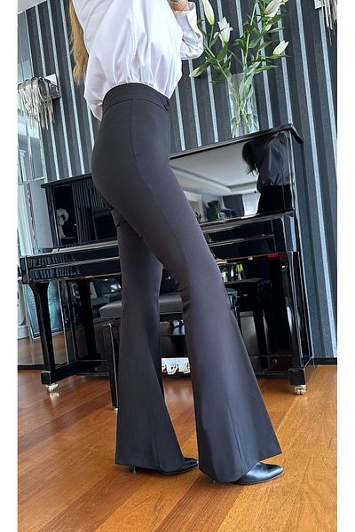 Atelier Derin Pantaloni negri evazați cu talie înaltă