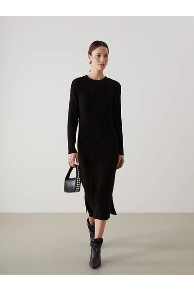 LC Waikiki Lcwaikiki Classic Black Crew Neck Women's Knitwear Dress