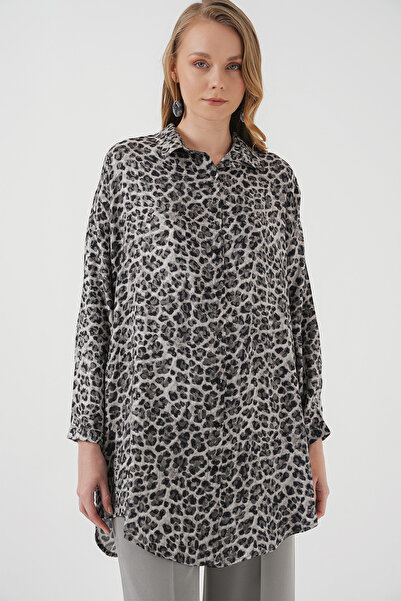 Bigdart 5944 Desenli Uzun Gömlek Tunik - Siyah