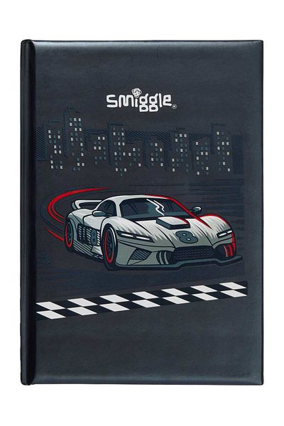 SMIGGLE دفتر ملاحظات بغلاف مقوى ثلاثي الأبعاد مع تفاصيل سيارة السباق والسباق