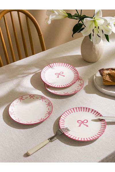 LC Waikiki Lcw Home Printed Porcelain Cake Plate Set of 4 21 cm