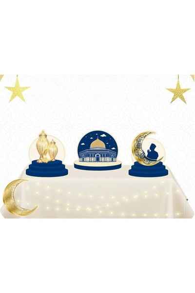 SURPRISE PARTY STORE Hoşgeldin Ramazan 3lü Kağıt Dekoratif Masa Süsü Mavi Ren...