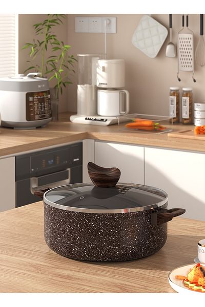 BAROLY Granite Cookware Set 6 Pieces Glass Cover Size 18-20-22 Cm