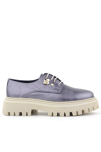 Rakerplus Pantofi casual Oxford cu șireturi din piele naturală platină