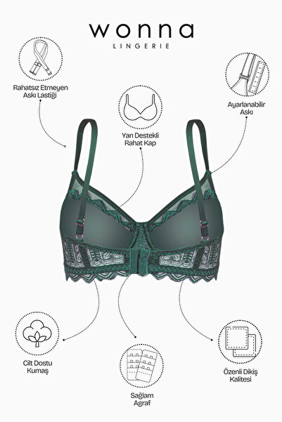 Wonna Σετ σουτιέν και εσώρουχα Green Lace Minimizer - Ημι-σφουγγάρι με επένδυση από Underwire - Fashion - 2483