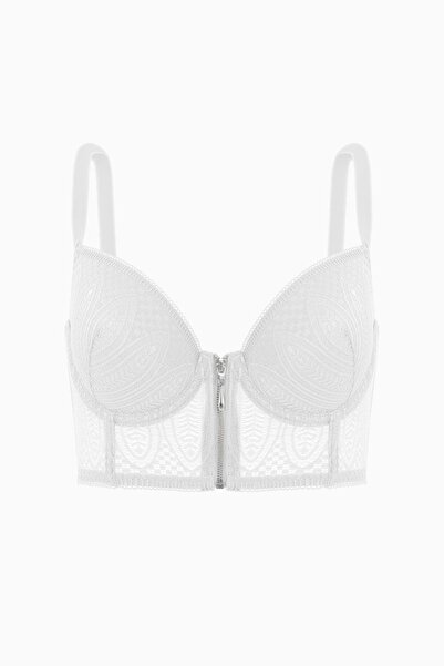 Wonna Viola 2508 Ecru Zipper Detailed Unpadded Lace Bustier Bra