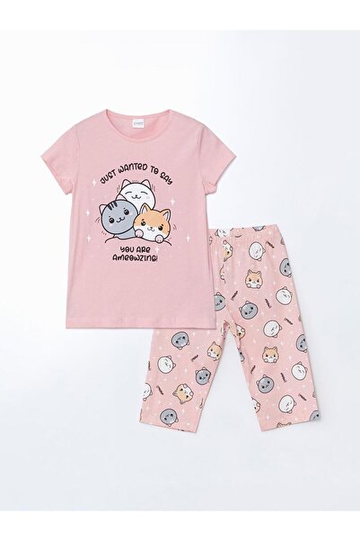 LC Waikiki LCW Детски пижамен комплект за момичета с кръгла яка