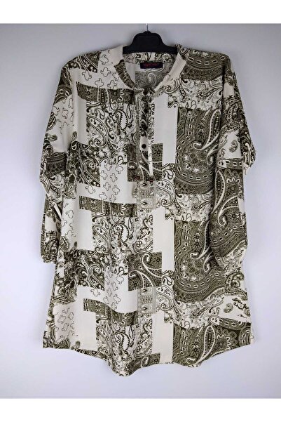 YAŞAR TRİKO Жіночий кремовий хакі з застібкою на комірі, довгими рукавами, манжетами на застібках, овальною спідницею та підкльовом.