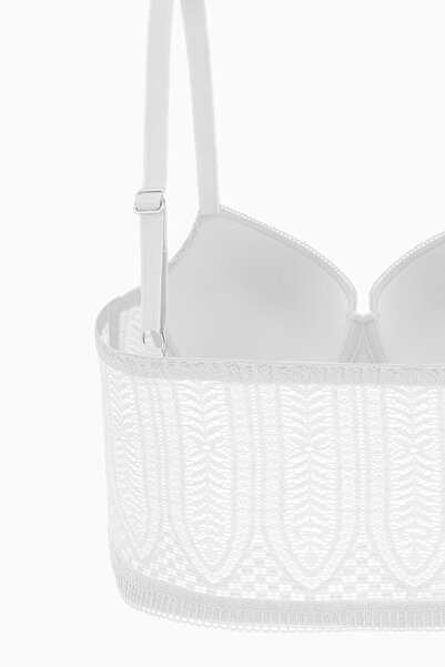 Wonna Viola 2508 Ecru Zipper Detailed Unpadded Lace Bustier Bra