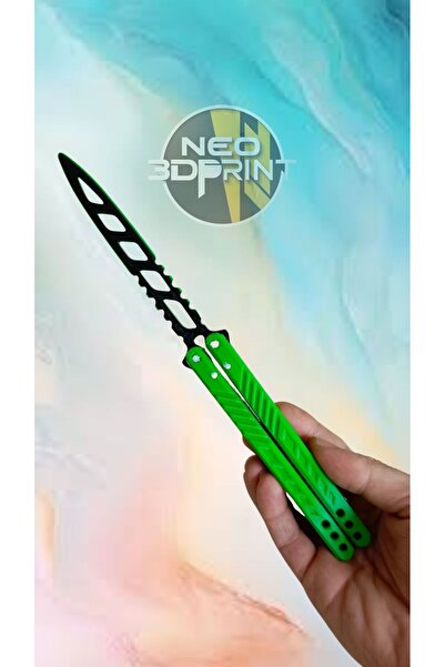 Neo3D Yeşil Siyah Renk Kelebek Antrenman Bıçağı Desenli Butterfly Knife PLASTİK
