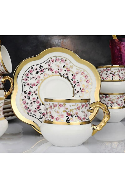 Kosova MUBA CONSEPT DAİSY PEMBE ÇİÇEKLİ TOMBUL 6 KİŞİLİK FİNCAN TAKIMI